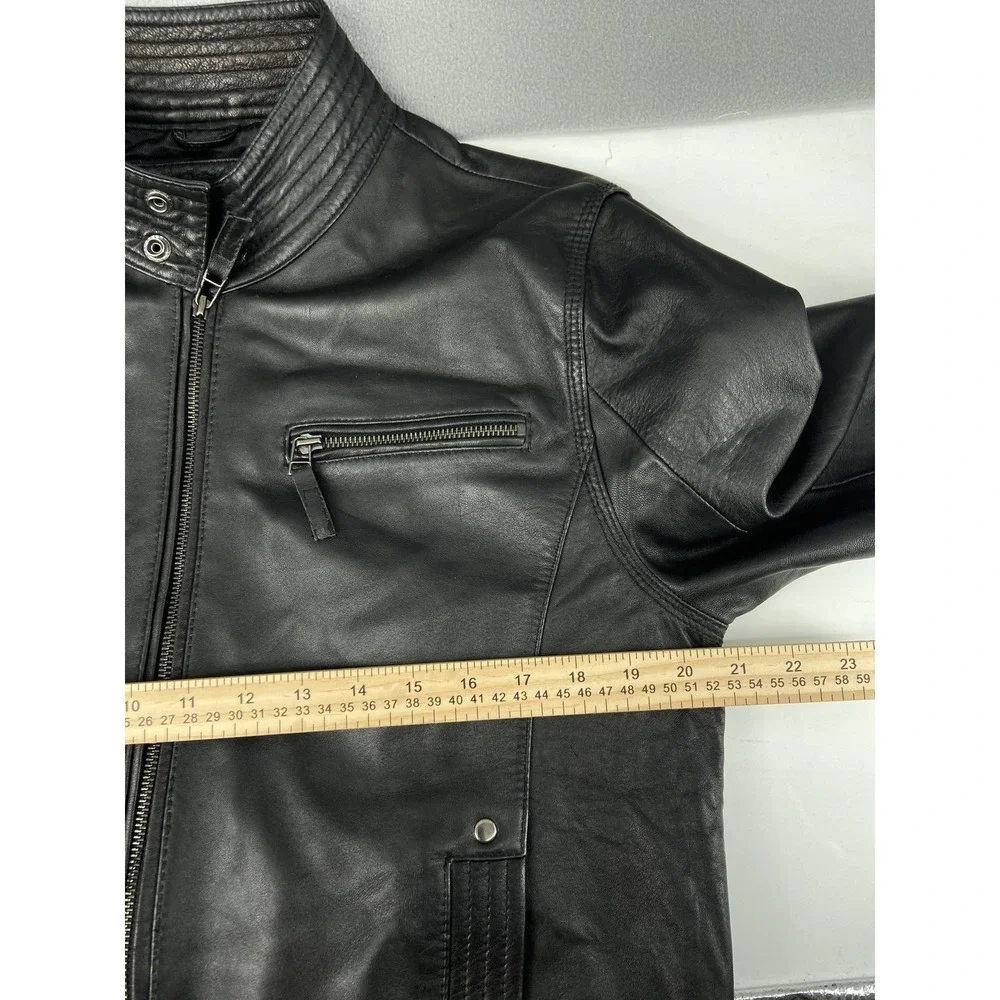 7Diamonds Jacket Mens XL Black Leather Moto Biker Bomber‎ Sprint